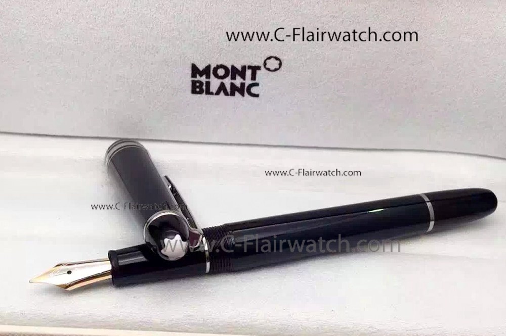 Fake Montblanc Fountain Pen - Black and Silver - Mid size